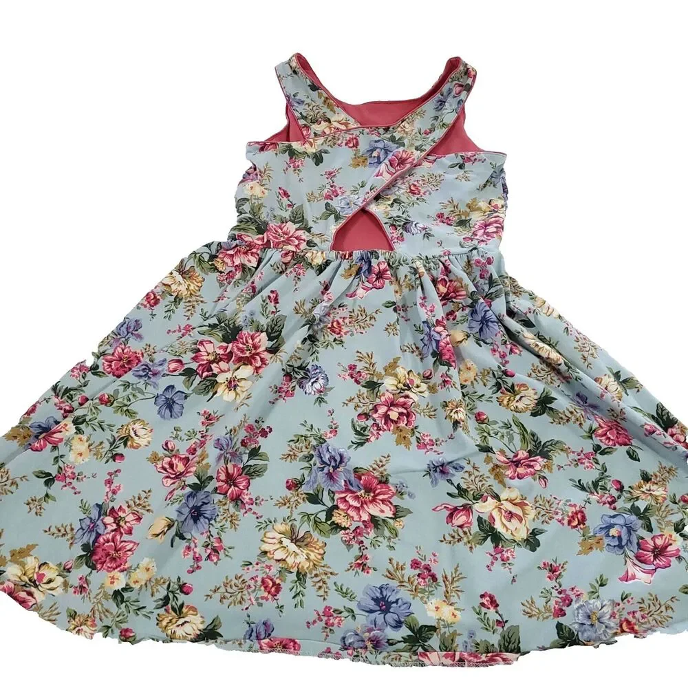 polo Ralph Lauren Floral Sundress L Blue Peep Hole Back Shabby cottage Chic‎
